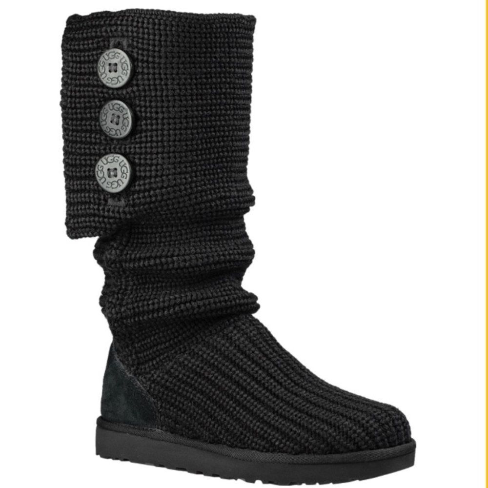 Ugg Black 5819 Classic Cardy Knit Tall Boots 6